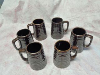 6 Marcrest Dot Daisy Brown Stoneware Tall Coffee,  Hot Chocolate Mugs Cups