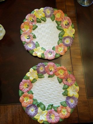 Fitz And Floyd Plate Pansy Daffodil Flowers 1995 8.  5 "