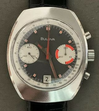 Bulova Chronograph Vintage Stainless Steel Case Watch W/date Indicator At 6.