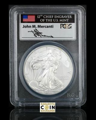2013 Silver Eagle Pcgs Ms70 First Strike John M.  Mercanti Signed Label