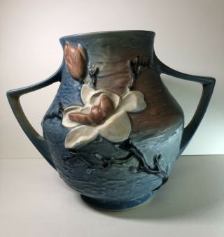 Vintage Roseville Blue Art Pottery Vase Pot Floral Signed