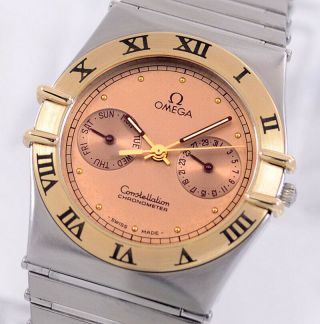 Omega Constellation Quartz Day&date Chronometer Gold Dial Dress Men 