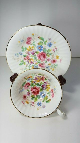 Vintage Paragon Tea Cup And Saucer.  Queens Garden.  Scalloped.  Floral Pattern.