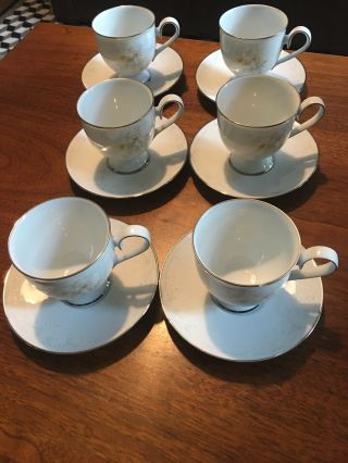 Noritake Ireland Fine China Set Of Six Teacups And Saucers Anticipation Pattern