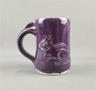 Purple Chipmunk Hand Thrown Studio Pottery Coffee Mug Cup Signed W/ Thumb Rest