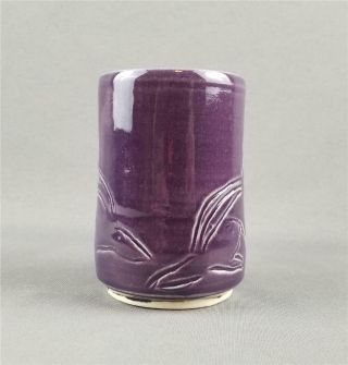 Purple Chipmunk Hand Thrown Studio Pottery Coffee Mug Cup Signed w/ Thumb Rest 2