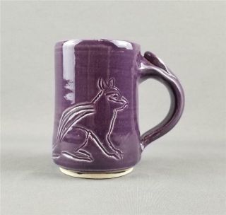 Purple Chipmunk Hand Thrown Studio Pottery Coffee Mug Cup Signed w/ Thumb Rest 3
