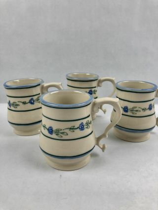 Princess House 1984 Set Of 4 Cups Mugs Blue Stripes & Flowers