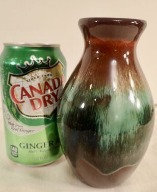 CCC Pottery Canadian Ceramic Craft Short Vase Brown Green Drip Glaze 5 3/4 