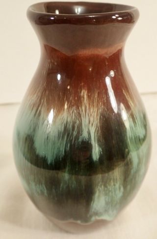 CCC Pottery Canadian Ceramic Craft Short Vase Brown Green Drip Glaze 5 3/4 