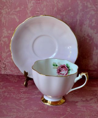 Vtg Queen Anne England Pastel Pink Rose Tea Cup Teacup Saucer Set,  Bone China