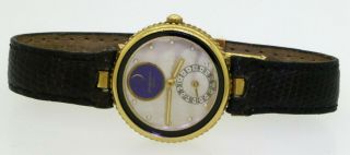 Gerald Genta 18k Gold Mop Dial/lapis Lazuli Moonphase Quartz Ladies Watch W/date