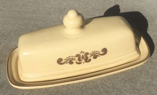 Vintage Pfaltzgraff Village Pattern Stoneware Butter Dish W/ Lid Model 6 - 28 Euc