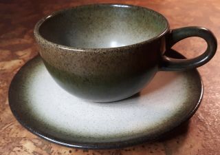 Edith Heath Pottery Sea & Sand Dark Green Speckled Cup & Saucer