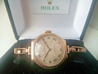 Rare Ladies 1924 Solid 9k Gold Art Deco Rolex Watch.