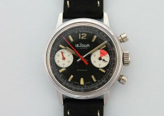Vintage Lejour Reverse Panda Dial Chronograph Watch Valjoux 7733 (c.  1960 