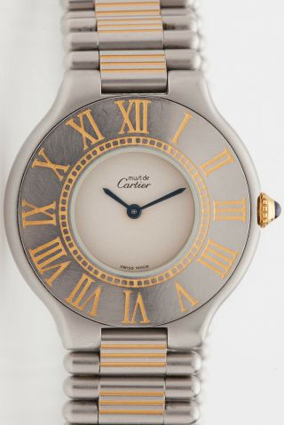 Estate $3000 Cartier Midsize 18k Gold Ss Ladies Watch Rare 6.  5 "