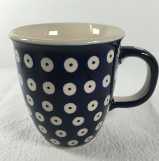 Boleslawiec Polish Pottery Mug Cobalt Blue With White Dots