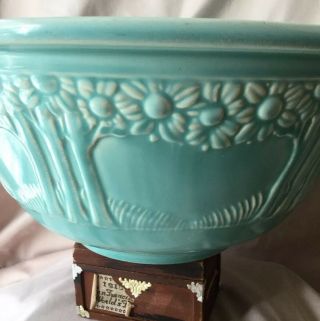 VTG ARTS CRAFTS DESIGN MIXING BOWL BY HOMER LAUGHLIN TURQUOISE GARDEN APPLE TREE 3