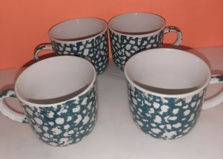(4) Folk Craft Tienshan Moose Country Coffee Cups Mugs Green Sponge 8 Oz.