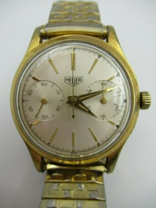 Vintage Ed Heuer Swiss 17 J Mens 3 Dial Mechanical Wristwatch/ Gf & Stainless