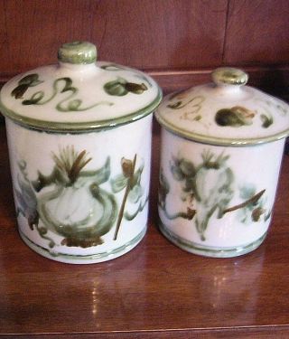 John B Taylor Ceramics 2 Canisters & 2 Covers 5 " & 6 " Louisville Stoneware