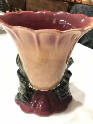 Hull Pottery Art Vase Green & Maroon Flower Usa 108