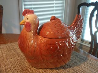 Vintage Ceramic Majolica Chicken/hen Cookie Jar,  Vgc,  8 " X10 "