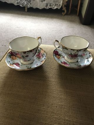 Set Of 2 Royal Albert Old Country Roses Teacups And Saucers,  Fine Bone China