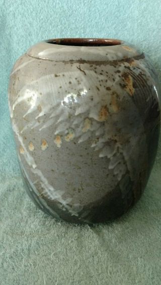 Hand Crafted Studio Pottery Vase Pot Glazed Brown To Gray Swirl Artisan