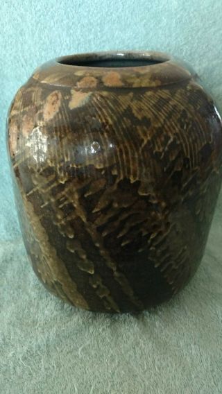 Hand Crafted Studio Pottery Vase Pot Glazed Brown to Gray Swirl Artisan 3