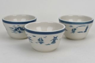 3 Vtg Syracuse China Nautical Custard Cups Bouillon Bowls Airbrushed Blue White