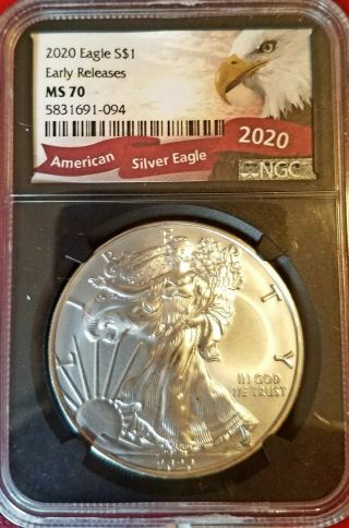 2020 American Silver Eagle - Ngc Ms70 - Early Releases - Grade 70 - Black