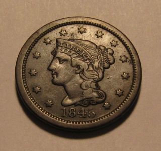 1845 Braided Hair Large Cent Penny - Extra Fine To Au - 16su - 2