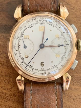 Vintage 18ct Gold Chronograph Gents Watch Column Wheel Swiss Watch In Gold.