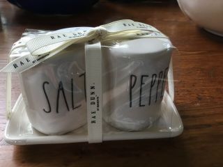 Rae Dunn Salt And Pepper Shakers White Ceramic Shaker Set With Tray
