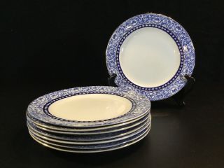 Set 8 Vintage Wood And Sons 7.  5 " Salad Plates Burlington Blue And White