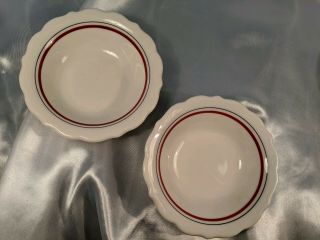 2 Syracuse China Restaurant Ware Butter Pat Dishes Red Black Stripe Ruffled Vtg