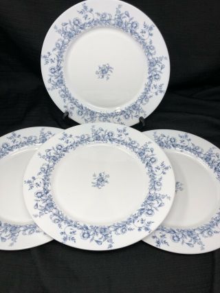Set Of 4 Vintage Arcopal France Glenwood - Blue Floral Dinner Plate 10 3/4 "