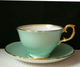 Crown Staffordshire Tea Cup & Saucer Bone China Teal Blue Green China England