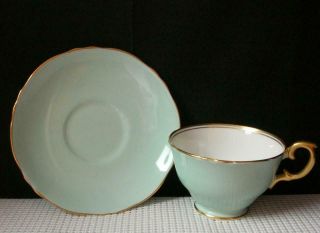 Crown Staffordshire TEA CUP & SAUCER Bone China TEAL BLUE GREEN China England 2