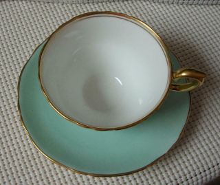 Crown Staffordshire TEA CUP & SAUCER Bone China TEAL BLUE GREEN China England 3