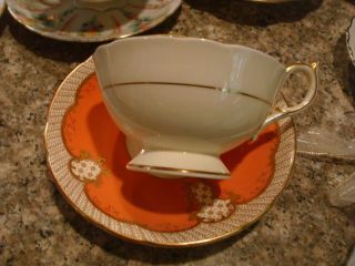 AYNSLEY ORANGE ROSE Bone China ENGLAND Tea Cup and Saucer 2
