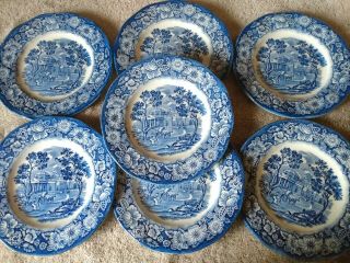 Set Of 7 Liberty Blue Bread Plates Staffordshire Ironstone Monticello