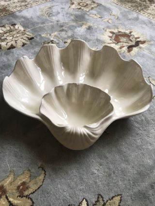 Vintage Usa Pottery Clam Shell Chip And Dip Server