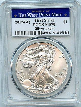 2017 W Silver Eagle Dollar Pcgs Ms70 Coin First Strike West Point Label Ase C38