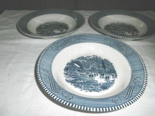 Set Of 3 Vintage Royal China Currier And Ives 9 " Soup Bowls