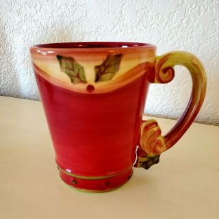 Demdaco Crimson Berries Holiday Christmas Holly Leaves Coffee Cup Mug