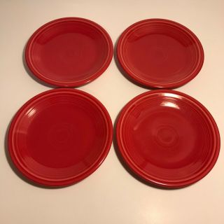 Four (4) Fiesta Ware Homer Laughlin Salad Dessert Plates Scarlet Red 7.  25 " Usa