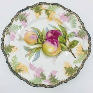 Prov Saxe Es Germany Handled Plate Porcelain Peaches Fruit 10 1/4 " Display Plate